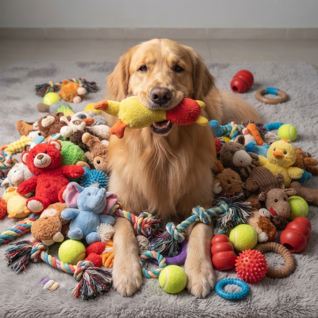 Cachorro cercado de brinquedos do Pet Shop Point Dog